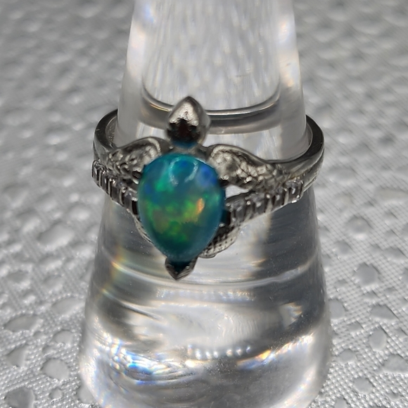 Opal blue custom designed Turtle Ring - Picture 4 of 4